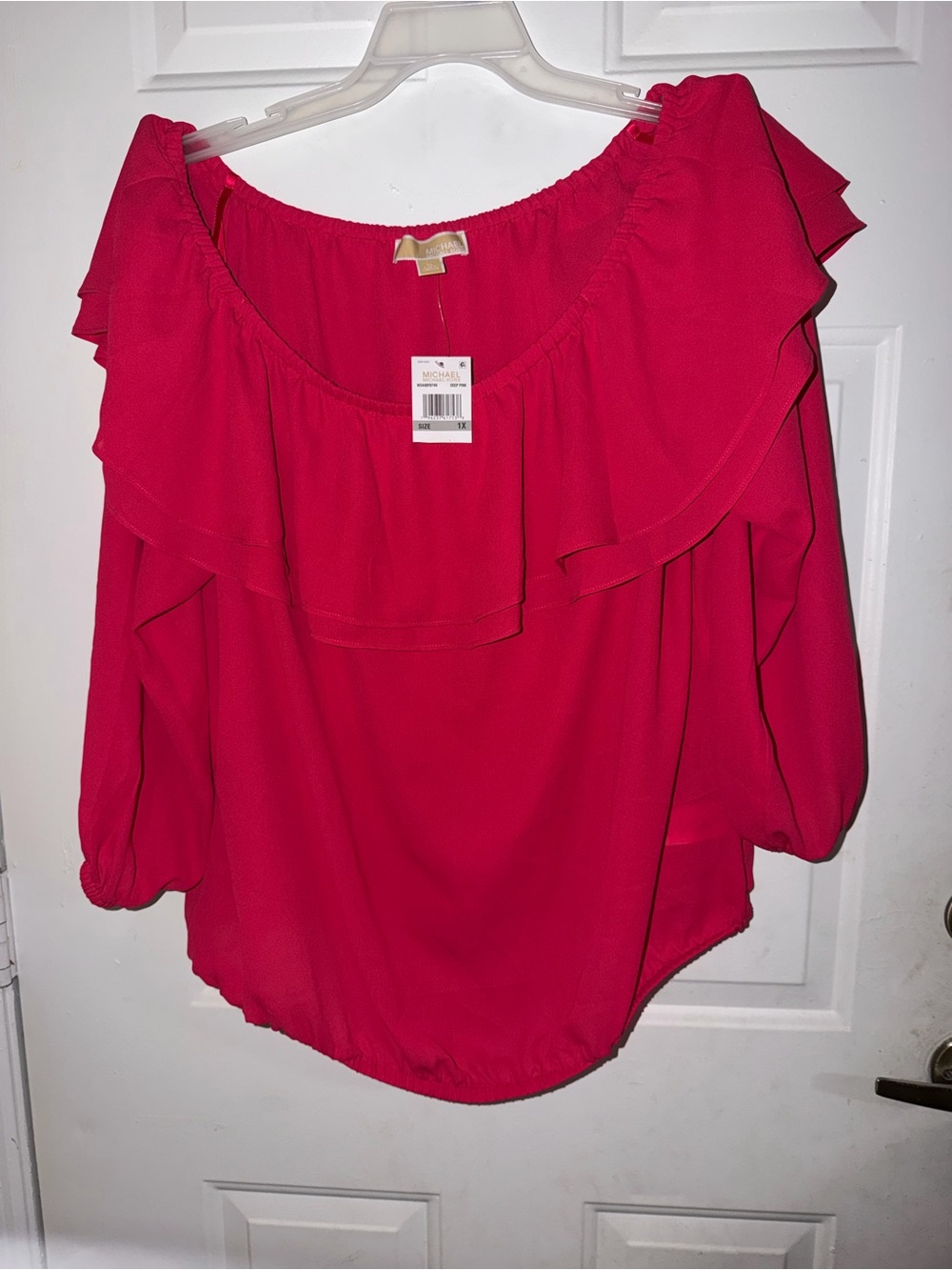 Michael Kors Ruffled Off-Shoulder Blouse - Hot Pink
